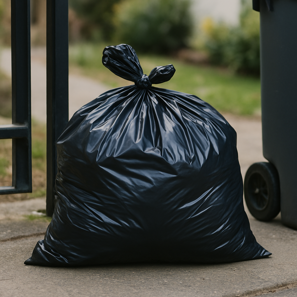 20250820_1919_Shiny Garbage Bag Outdoors_simple_compose_01k353av5jepzr7ncafnyz1j6s